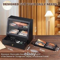 Knife Display Case 22+ Wood Black EDC Pocket Knives Organizer Drawer Storage Box