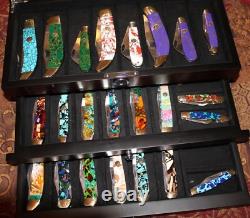 Knife Display Case 24+ Wood Ebony Pocket Knives Holder EDC Storage Organizer Box