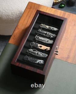 Knife Display Case 24+ Wood Ebony Pocket Knives Holder EDC Storage Organizer Box