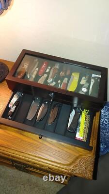 Knife Display Case 24+ Wood Ebony Pocket Knives Holder EDC Storage Organizer Box