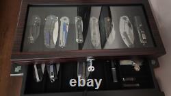 Knife Display Case 24+ Wood Ebony Pocket Knives Holder EDC Storage Organizer Box