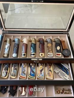 Knife Display Case 24+ Wood Walnut Pocket Knives Holder Storage Organizer Box