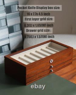 Knife Display Case 24+ Wood Walnut Pocket Knives Holder Storage Organizer Box