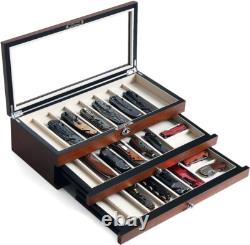 Knife Display Case 24+ Wood Walnut Pocket Knives Holder Storage Organizer Box