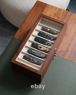 Knife Display Case 24+ Wood Walnut Pocket Knives Holder Storage Organizer Box