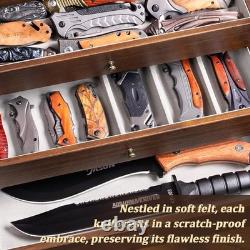 Knife Display Case 32+ Wood Walnut EDC Pocket Knives Watch Organizer Storage Box
