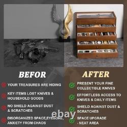 Knife Display Case 32+ Wood Walnut EDC Pocket Knives Watch Organizer Storage Box
