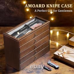 Knife Display Case 32+ Wood Walnut EDC Pocket Knives Watch Organizer Storage Box