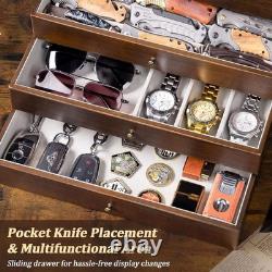 Knife Display Case 32+ Wood Walnut EDC Pocket Knives Watch Organizer Storage Box