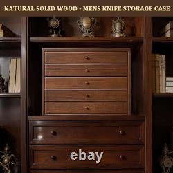 Knife Display Case 32+ Wood Walnut EDC Pocket Knives Watch Organizer Storage Box