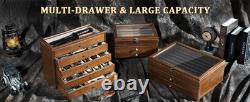 Knife Display Case 32+ Wood Walnut EDC Pocket Knives Watch Organizer Storage Box