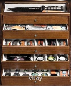 Knife Display Case 32+ Wood Walnut EDC Pocket Knives Watch Organizer Storage Box