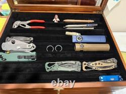 Knife Display Case 36+ Wood Walnut EDC Pocket Knives Watch Organizer Storage Box