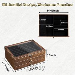 Knife Display Case 36+ Wood Walnut EDC Pocket Knives Watch Organizer Storage Box