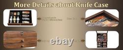 Knife Display Case 36+ Wood Walnut EDC Pocket Knives Watch Organizer Storage Box