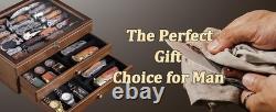 Knife Display Case 36+ Wood Walnut EDC Pocket Knives Watch Organizer Storage Box