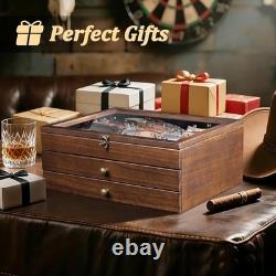 Knife Display Case 36+ Wood Walnut EDC Pocket Knives Watch Organizer Storage Box