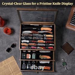 Knife Display Case 36+ Wood Walnut EDC Pocket Knives Watch Organizer Storage Box