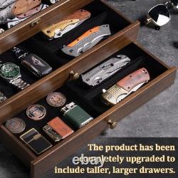 Knife Display Case 36+ Wood Walnut EDC Pocket Knives Watch Organizer Storage Box