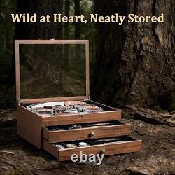 Knife Display Case 36+ Wood Walnut EDC Pocket Knives Watch Organizer Storage Box