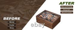 Knife Display Case 36+ Wood Walnut EDC Pocket Knives Watch Organizer Storage Box