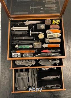 Knife Display Case 36+ Wood Walnut EDC Pocket Knives Watch Organizer Storage Box