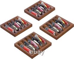 Knife Display Case 4 Pack Wood Walnut EDC Pocket Knives Organizer Storage Tray