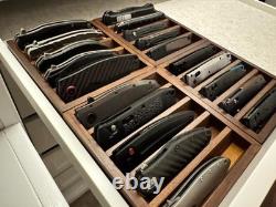 Knife Display Case 4 Pack Wood Walnut EDC Pocket Knives Organizer Storage Tray