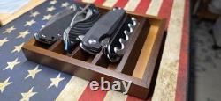 Knife Display Case 4 Pack Wood Walnut EDC Pocket Knives Organizer Storage Tray