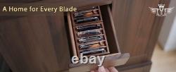 Knife Display Case 4 Pack Wood Walnut EDC Pocket Knives Organizer Storage Tray
