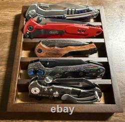 Knife Display Case 4 Pack Wood Walnut EDC Pocket Knives Organizer Storage Tray