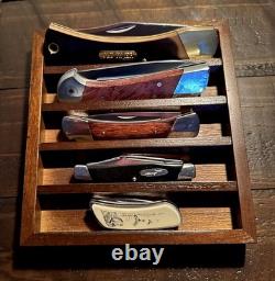 Knife Display Case 4 Pack Wood Walnut EDC Pocket Knives Organizer Storage Tray