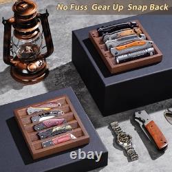 Knife Display Case 4 Pack Wood Walnut EDC Pocket Knives Organizer Storage Tray
