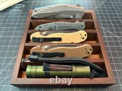 Knife Display Case 4 Pack Wood Walnut EDC Pocket Knives Organizer Storage Tray