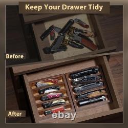 Knife Display Case 4 Pack Wood Walnut EDC Pocket Knives Organizer Storage Tray