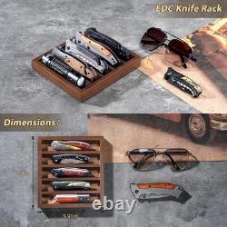 Knife Display Case 4 Pack Wood Walnut EDC Pocket Knives Organizer Storage Tray