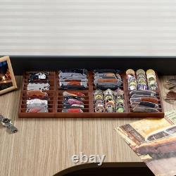 Knife Display Case 4 Pack Wood Walnut EDC Pocket Knives Organizer Storage Tray