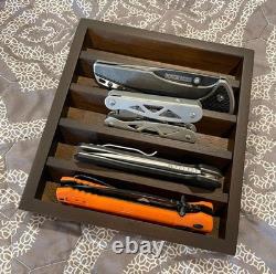 Knife Display Case 4 Pack Wood Walnut EDC Pocket Knives Organizer Storage Tray