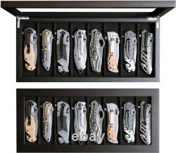 Knife Display Case 8+ Wood Ebony Pocket Knives Holder EDC Storage Organizer Box