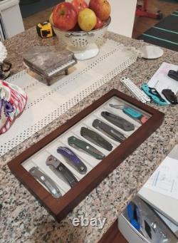 Knife Display Case 8+ Wood Ebony Pocket Knives Holder EDC Storage Organizer Box