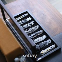 Knife Display Case 8+ Wood Ebony Pocket Knives Holder EDC Storage Organizer Box