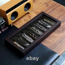 Knife Display Case 8+ Wood Ebony Pocket Knives Holder EDC Storage Organizer Box