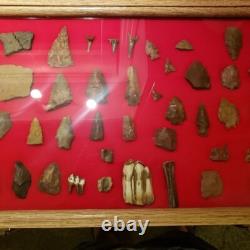 Knife Display Case Arrowheads 18 x 12 Coins Oak Solid Wood Glass USA Shadow Box