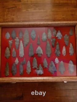 Knife Display Case Arrowheads 18 x 12 Coins Oak Solid Wood Glass USA Shadow Box