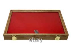 Knife Display Case Arrowheads 18 x 12 Coins Oak Solid Wood Glass USA Shadow Box