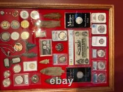 Knife Display Case Arrowheads 18 x 12 Coins Oak Solid Wood Glass USA Shadow Box