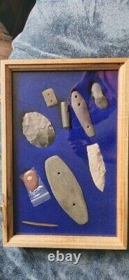 Knife Display Case Arrowheads 18 x 12 Maple & Blue Pin Medal Wood USA Shadow Box