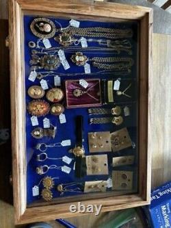 Knife Display Case Arrowheads 18 x 12 Maple & Blue Pin Medal Wood USA Shadow Box