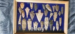 Knife Display Case Arrowheads 18 x 12 Maple & Blue Pin Medal Wood USA Shadow Box