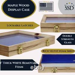 Knife Display Case Arrowheads 18 x 12 Maple & Blue Pin Medal Wood USA Shadow Box